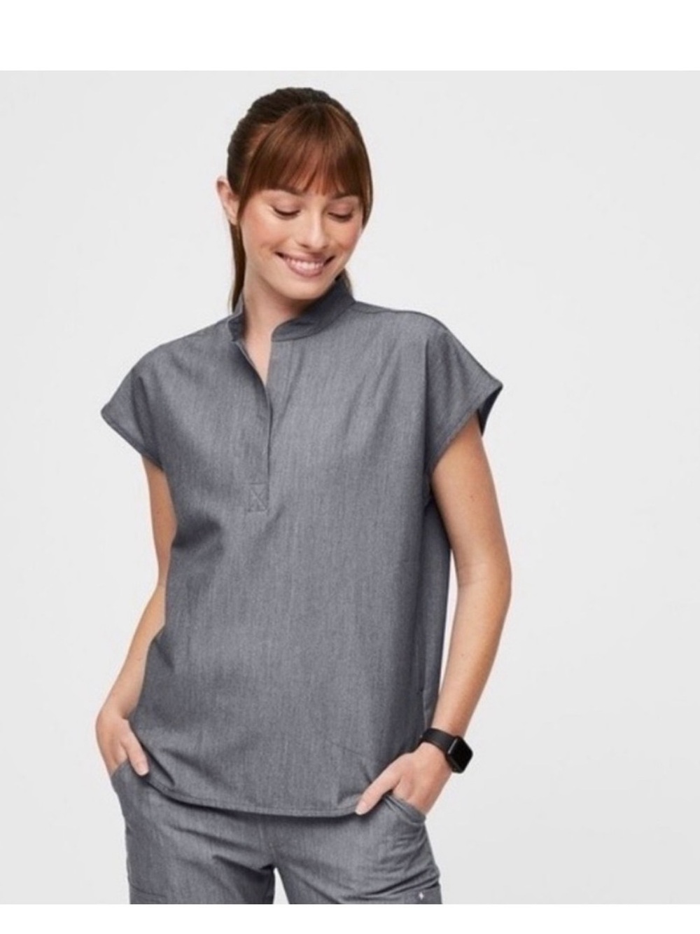 Figs Gray Notch-Neck Cap-Sleeve Tunic